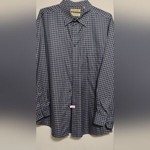 Gold Label Roundtree & Yorke Blue Plaid Non-Iron Dress Shirt Long Sleeves XL